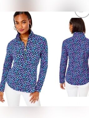 Women’s Lilly Pulitzer Skipper Popover in Low Tide Navy Spotted, NWT, Size L